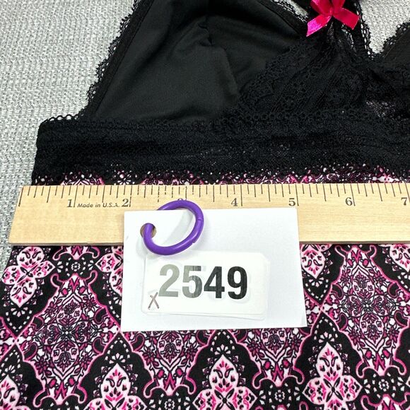 Y2K Lingerie Slip Dress Mini size Small Babydoll Pink Black Lace Retro - Picture 12 of 12